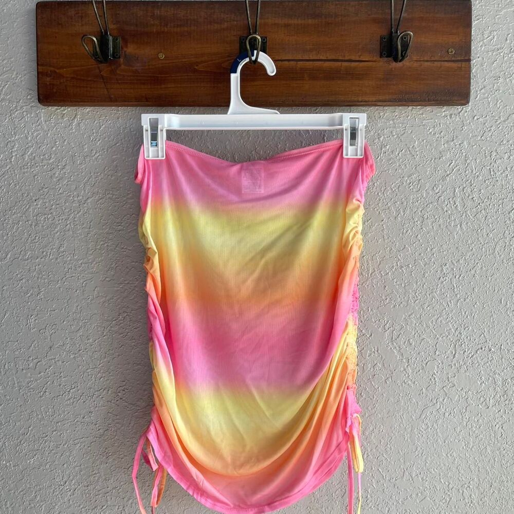 Wild Fable Large Pink & Yellow Tie-Dye Ruched Cover-Up Mini Skirt - Picture 2 of 5